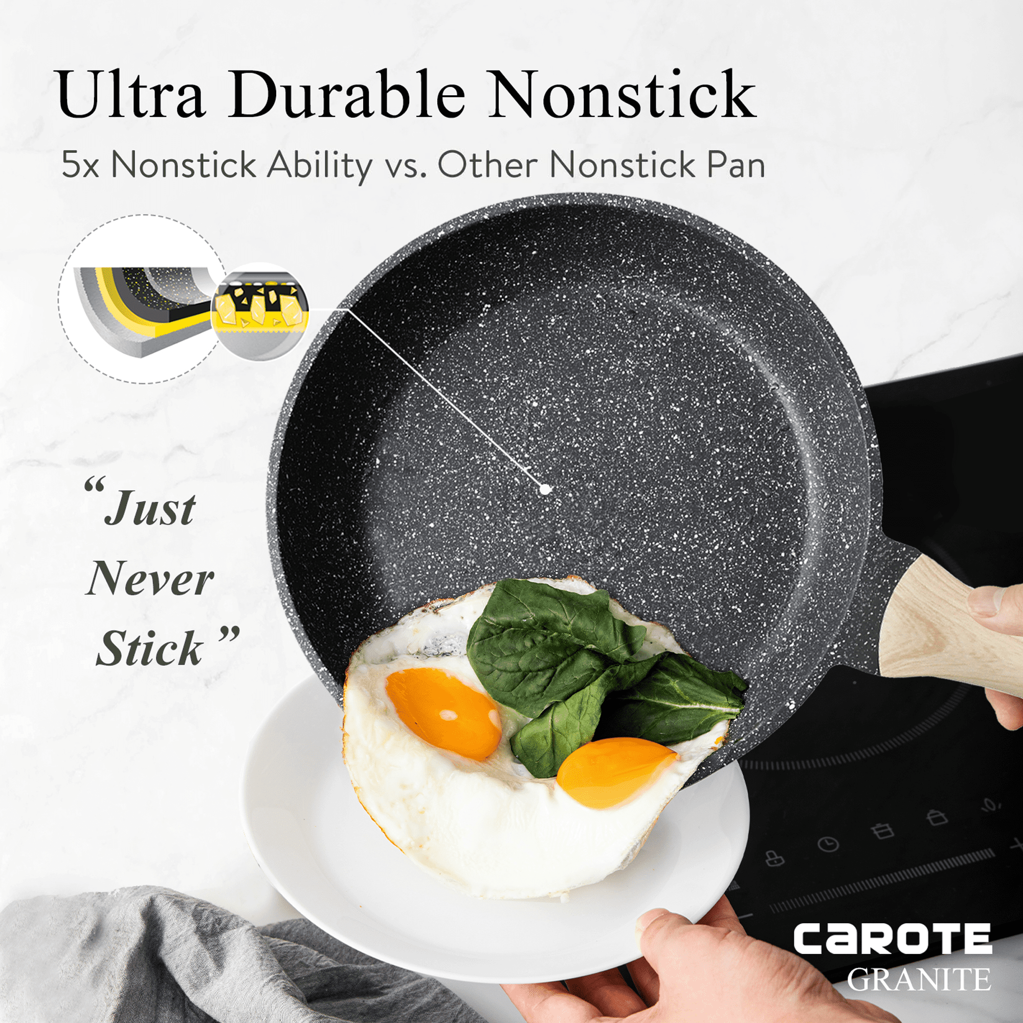 CAROTE 8 Pcs Pots and Pans Set Non Stick, Nonstick Kitchen Cookware Sets, Induction Cookware (Black)