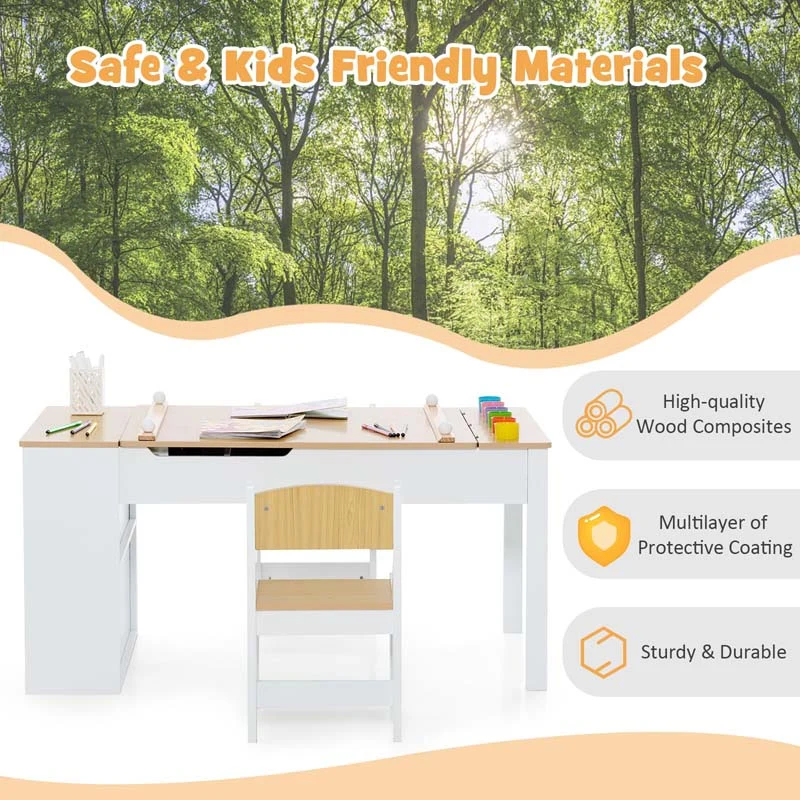 Eletriclife 2 in 1 Toddler Craft Play Wood Activity Desk with 2 Chairs