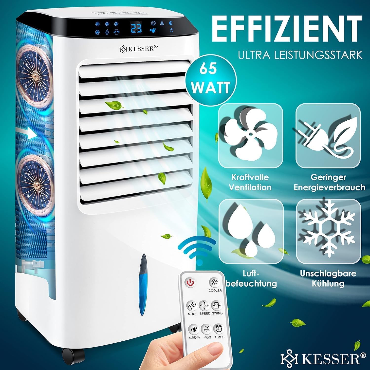 KESSER 4in1 Mobile Klimaanlage | Fernbedienung | Klimagert | Ventilator Klimaanlage | Timer | 3 Stufen | Ionisator Luftbefeuchter | Luftkühler |