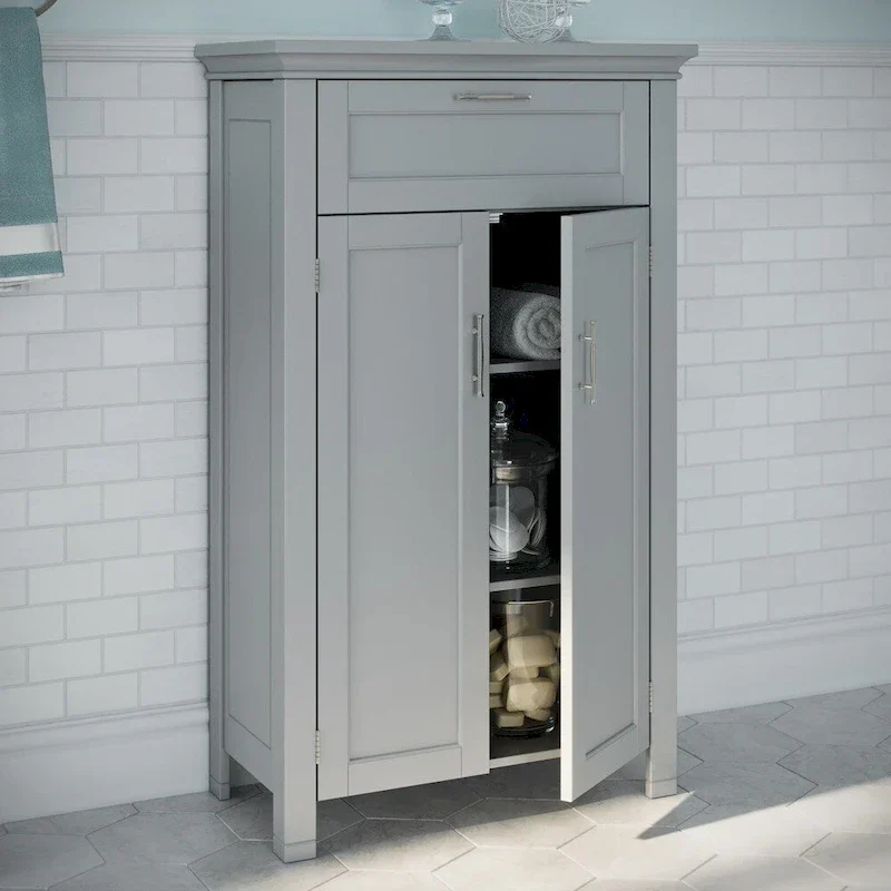 RiverRidge Somerset Gray Two-Door Storage Cabinet for Bathroom and Laundry with Drawer and Adjustable Shelf