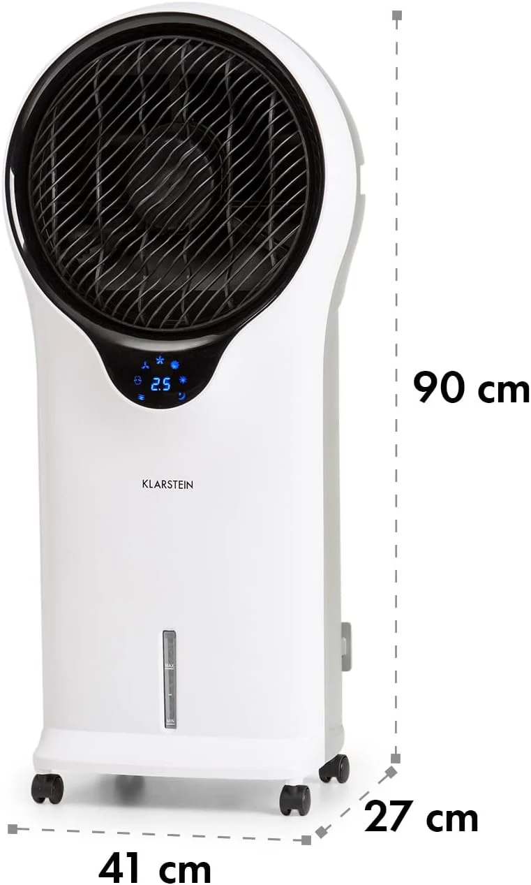 Klarstein Luchtkoeler met Waterkoeling, 3-in-1 Verdampingskoeler, Luchtbevochtiger & Ventilator, Mobiele Airconditioners Luchtkoeler met 5,5L Tank, 90W Air Cooler met Nachtmodus, 1600m3/u Luchtstroom