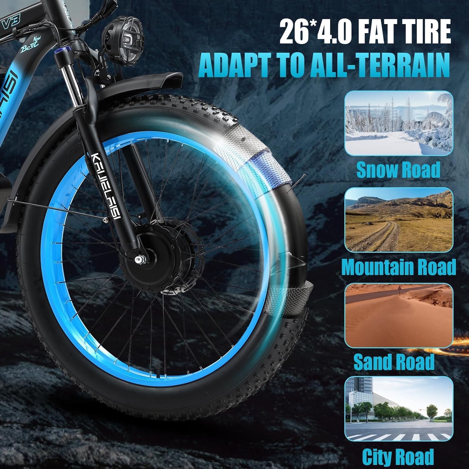 Electric Bike for Adult, 26 x 4.0 Fat Tire Ebike, 1000W/2000W Peak Electric Bicycle, 48V 13/17.5/23AH Waterproof Battery, Front Suspension Ebike, 27MPH-46MPH, Adjustable Seat, UL and GCC Certified
