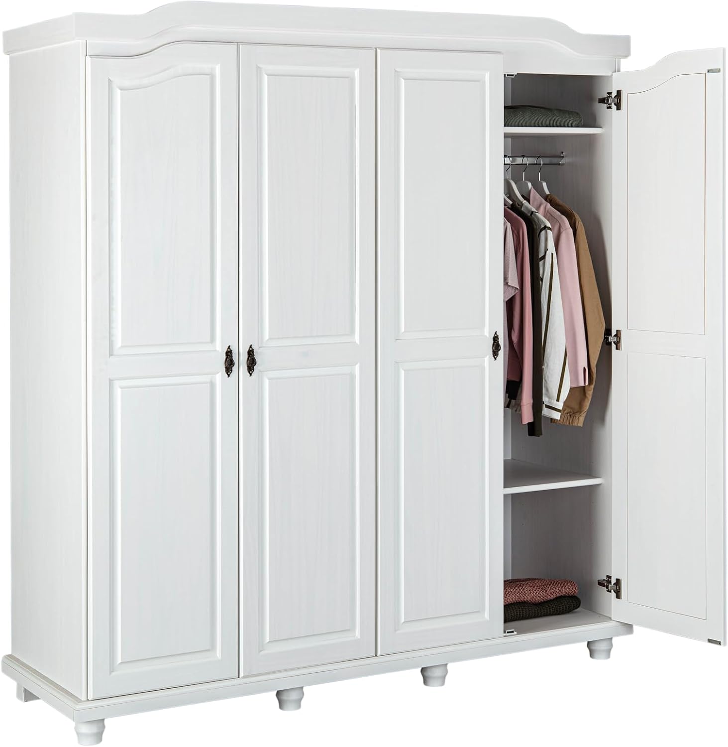 Inter Link - Large Functional Wardrobe - 4 Doors - 4 Holes - 2 Cabinets - Solid Pine Wardrobe - White Varnish - Width: 183 cm Depth: 60 cm Height: 198 cm - Isny