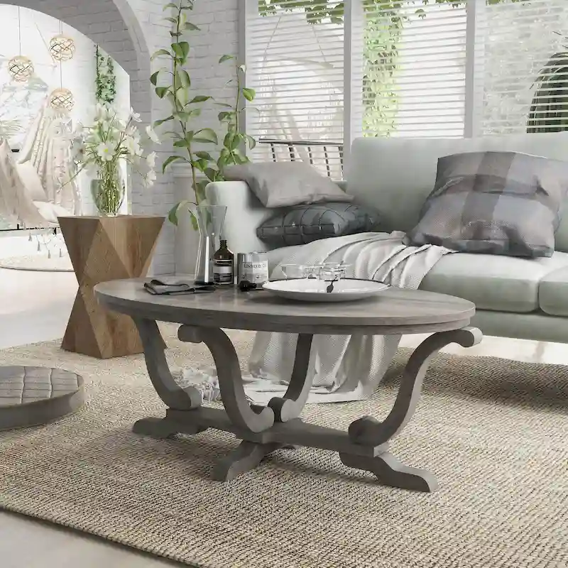 Denhour 48-Inch Vintage Grey Farmhouse Coffee Table - DH BASIC Collection