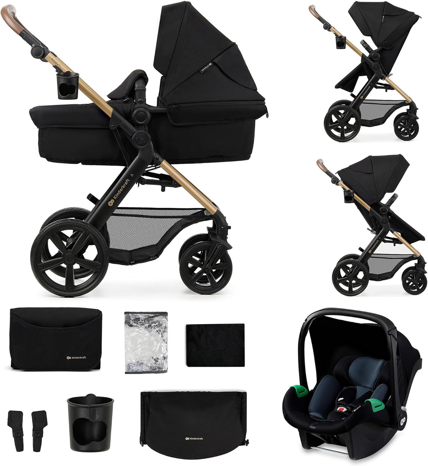 2026 Kinderkraft MOOV2 Silla de Coche 3 en 1, EVA, Mink PRO I-Size, Sistema de Viaje, Cochecito para Bebé, Silla de Paseo, Plegable, para Recién Nacido, Desde el Nacimiento hasta los 3 Años, Gris