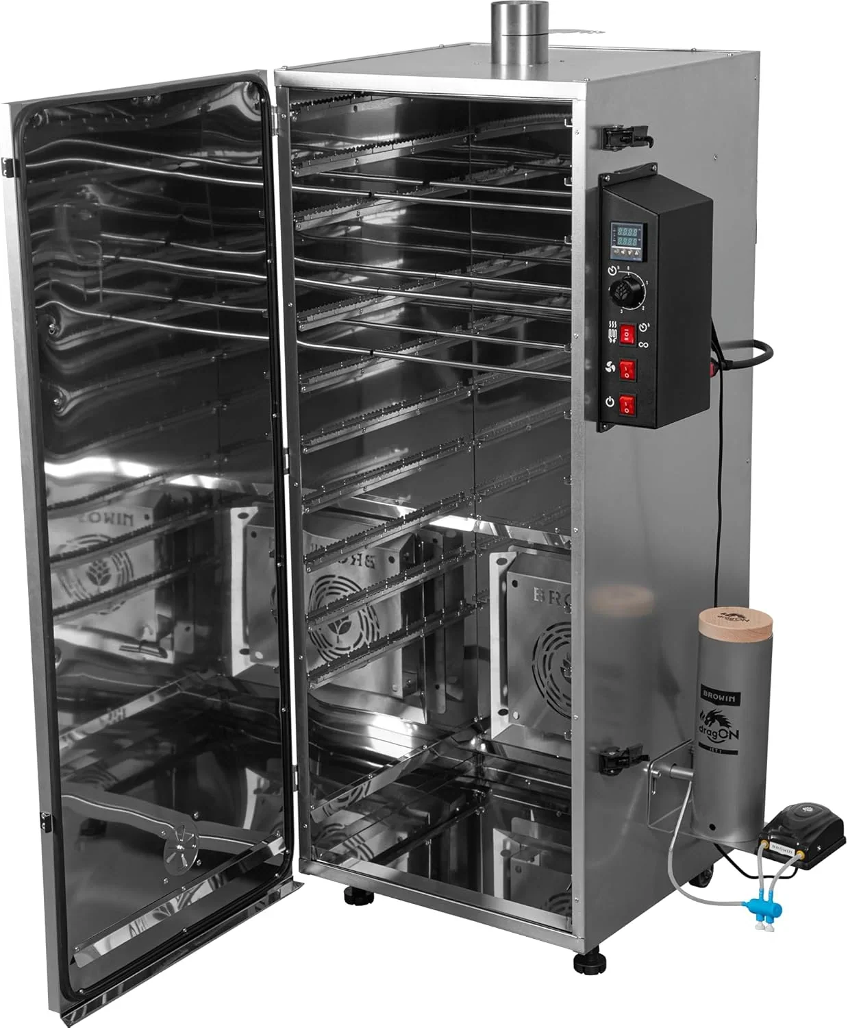 Ahumador BROWIN dragON | Eléctrico | Acero | 1500W | Capacidad de 220L | 50x51x125cm | 49,1kg | Control digital | Kit de ahumado | 330350
