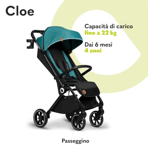 LIONELO Cloe Passeggino leggero e pieghevole per bambini da 0 fino a 22 kg, Schienale regolabile, Posizione nanna, Impermeabile, Cinture a 5 punti, Ruote XXL, Zanzariera, Portabicchieri (Verde) : Prima infanzia
