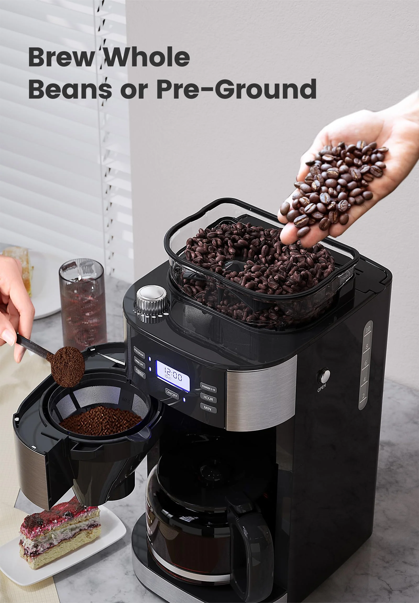 Gevi 10-Cup Coffee Maker with Built-in Grinder