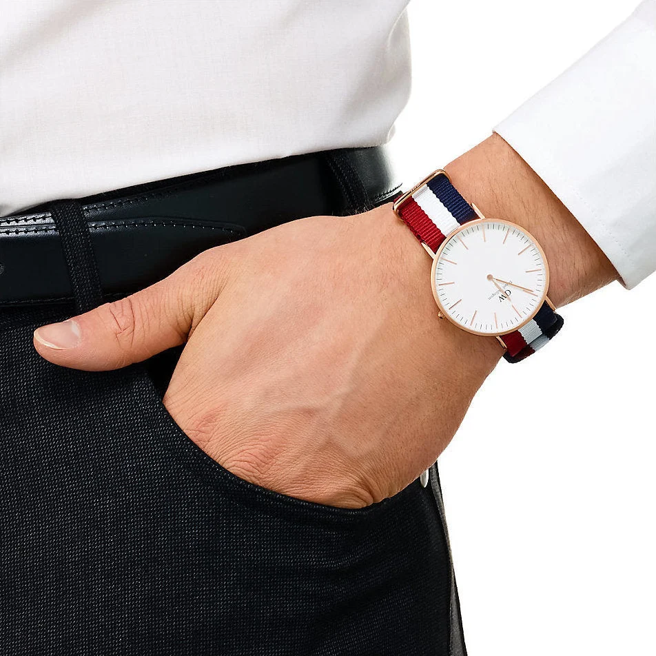 Daniel Wellington Cambridge 40mm White Dial Tricolour Strap Men's Gold Watch - DW00100003