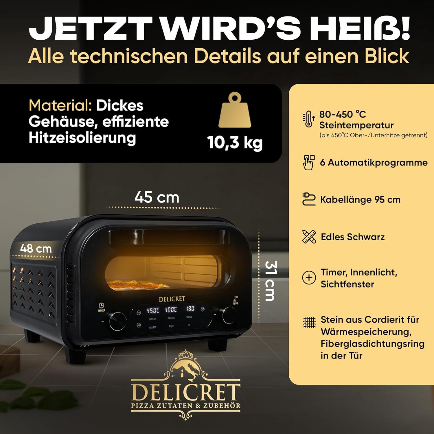 DELICRET elektrischer Pizzaofen 12