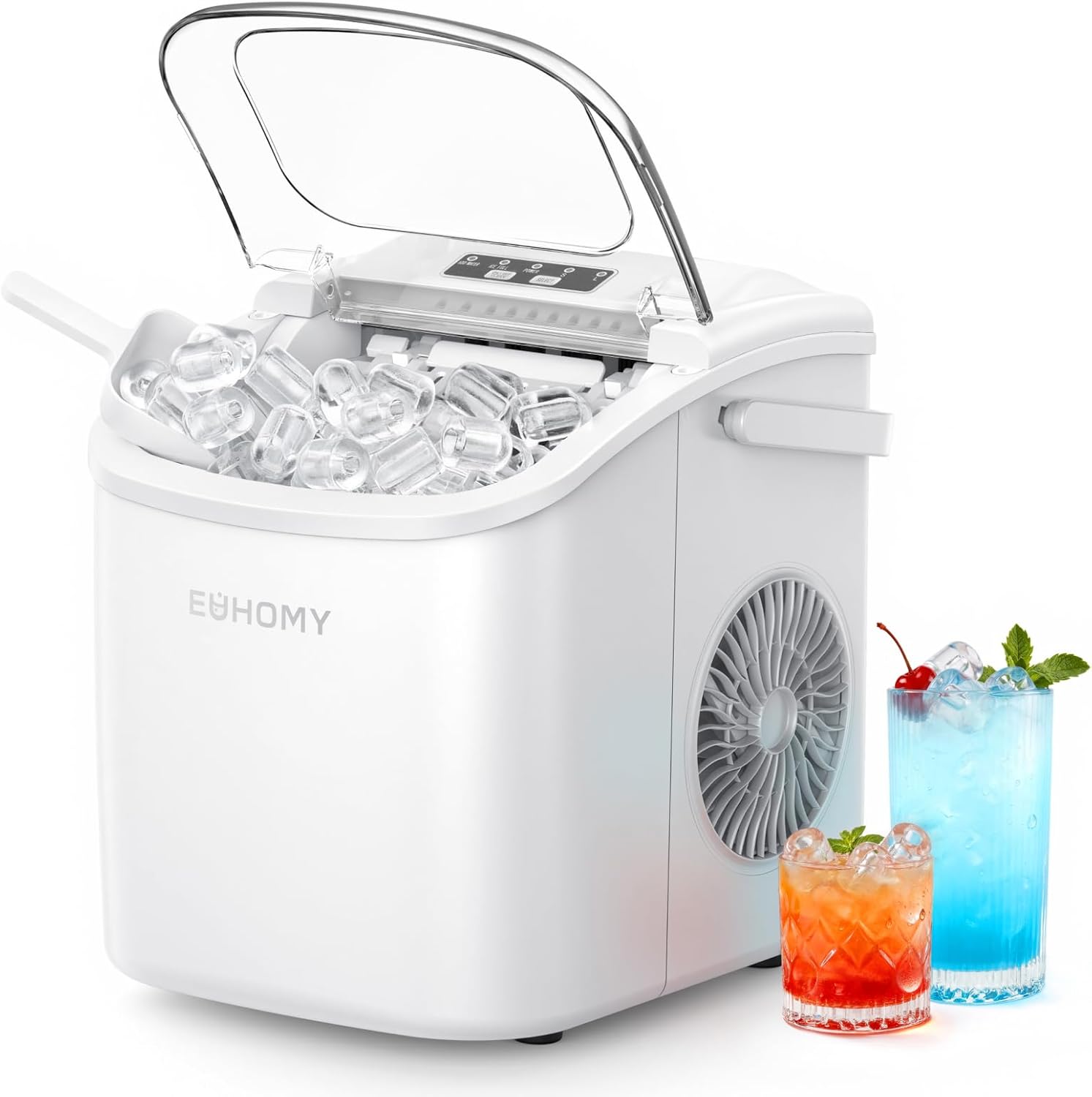 EUHOMY Eiswürfelmaschine Klein, 12KG Eiswürfelbereiter Ice Maker, 9 Würfel in 6 Minuten fertig, Schwarz Eiswürfelmaschine mit Tragbarem Griff, 12KG/24H, Selbstreinigendes Eiswürfelmaschinen