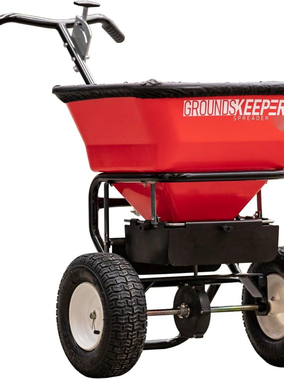 Spandiconcime multiuso a spinta 3039632R Grounds Keeper, capacità 100 libbre, strumento multiuso per semi di erba, sale, antighiaccio, fertilizzanti e semi - Spandiconcime