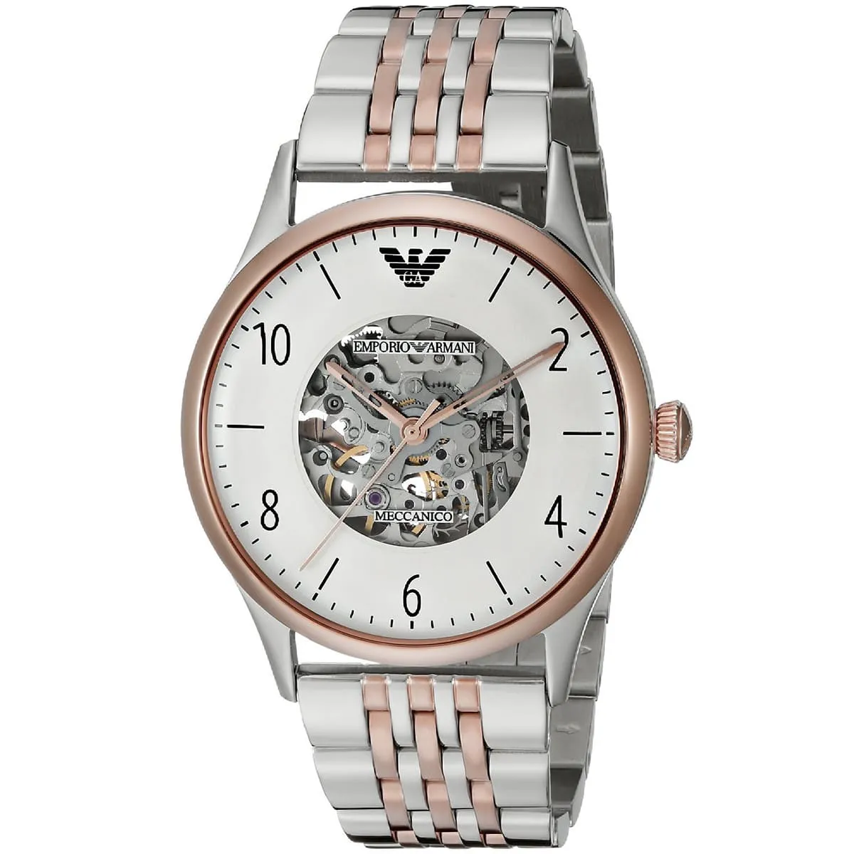 Emporio Armani Meccanico Automatic Skeleton White Dial Two-tone Men's Watch - AR1921