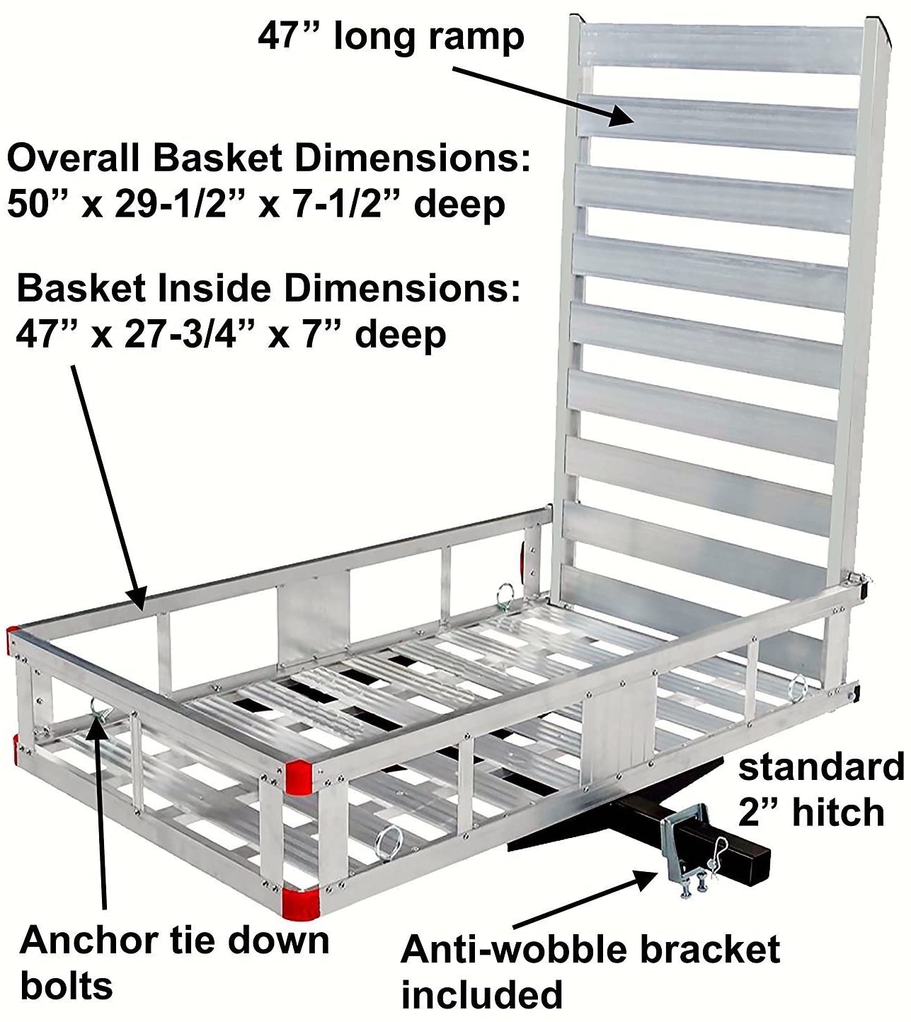 80779 Aluminum Hitch Mount Cargo Carrier with 47” Long Ramp, 1 Pack