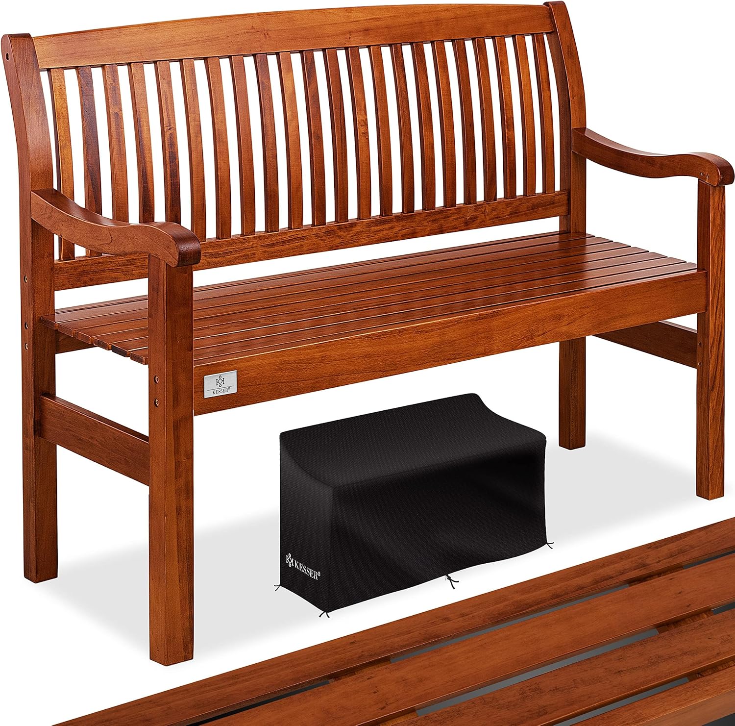 KESSER® Gartenbank Holz Holzbank wetterfest | Für 2 bis 3 Personen | Parkbank aus Massivholz | Sitzbank 320kg belastbar 125 cm | Balkonbank Bank für Balkon Terrasse & Garten inkl. Cover Dunkelbraun