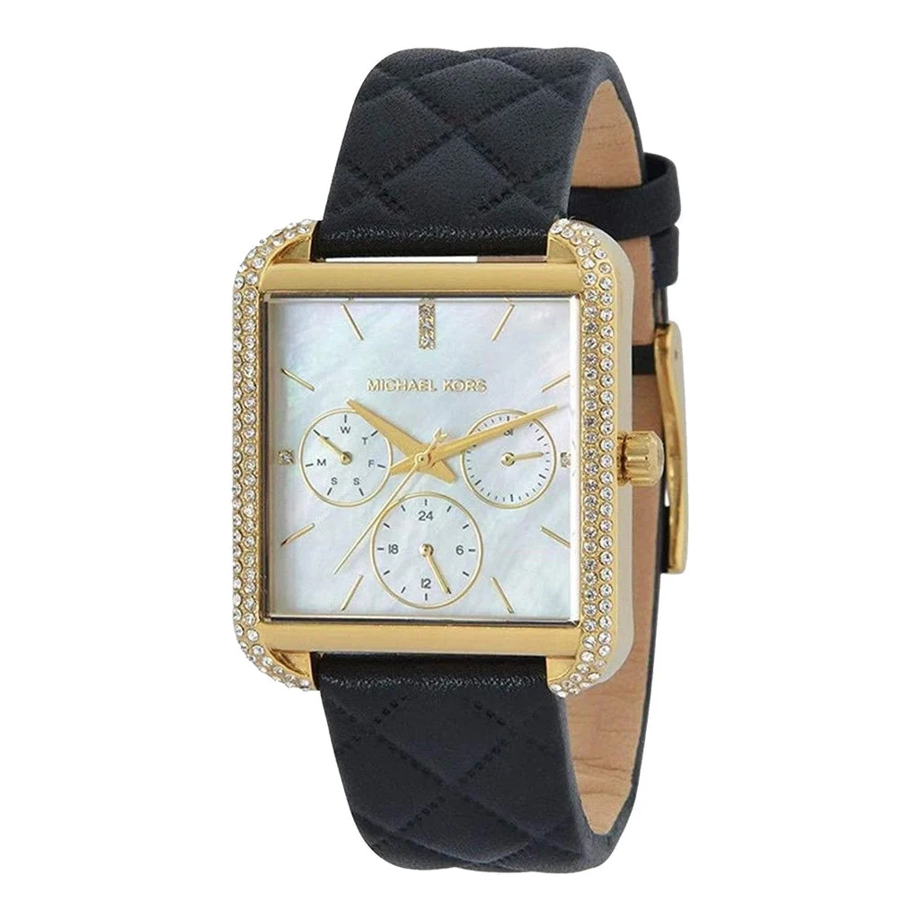 Michael Kors Drew Quartz MOP Dial and Black Leather Strap Women's Watch - MK2769