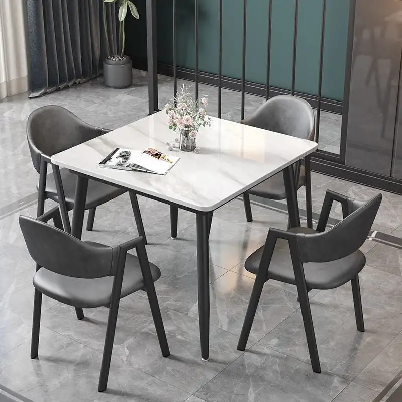 Contemporary Slate Kitchen Dining Table with Sintered Stone Surface and Metal Legs (Table Only) - 31.5 x 31.5 x 30 inches