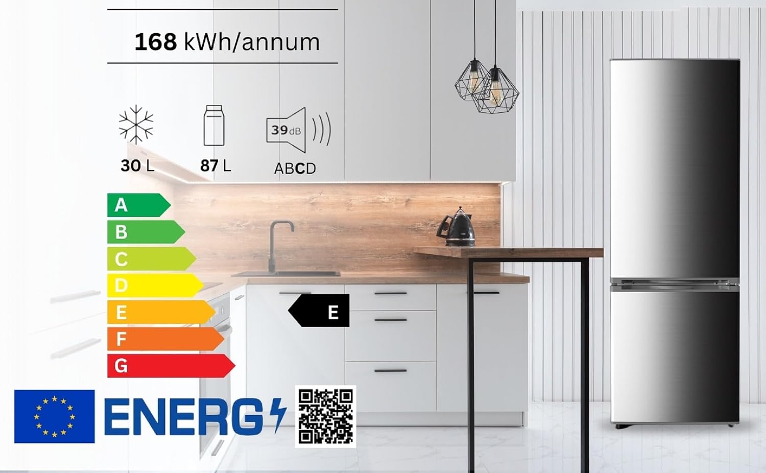 PKM Freistehend Kühl-Gefrierkombination KHKG173IXC Inox 161L LED Beleuchtung 145 cm Energieklasse C