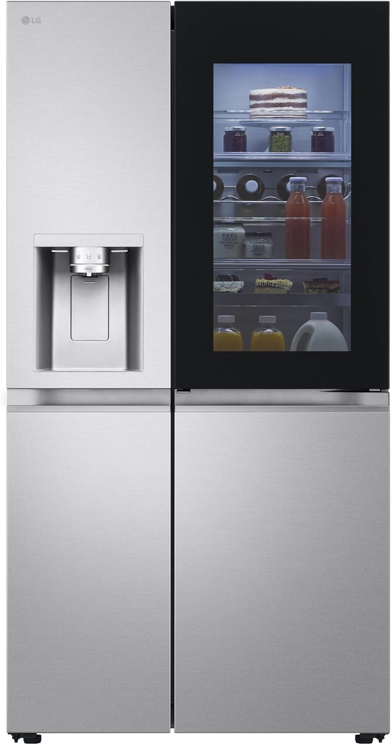 LG GSGV81PYLL Side by Side Kühlschrank, Klasse E, 635 L, Instaview, Kühlschrank mit Gefrierfach, Eis-, Crushed Ice- Wasserspender, Total NoFrost, Smart Inverter Kompressor, Wi-Fi
