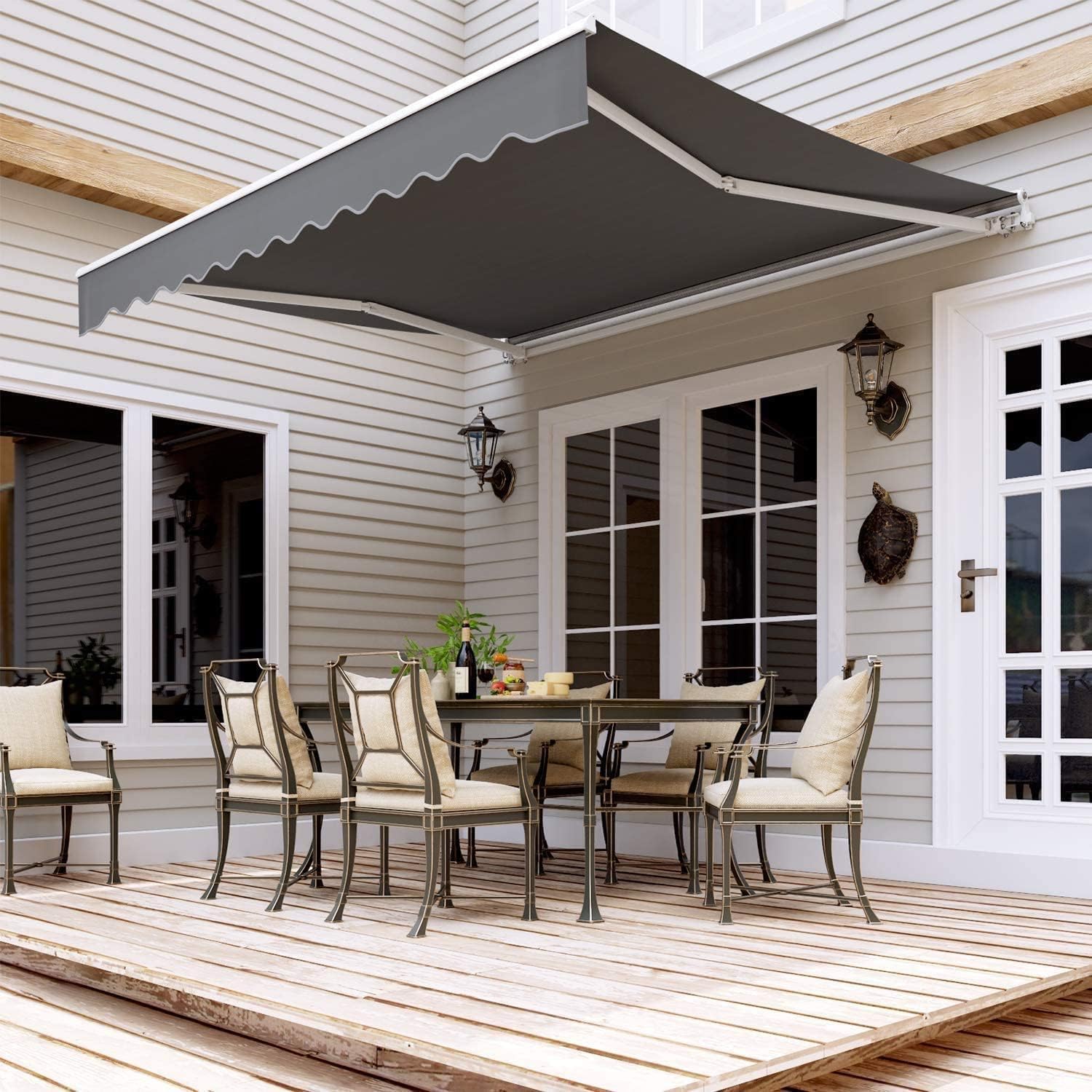 Awning with Manual Articulated Arm 300 x 250 cm, Adjustable, UV Resistant, Rainproof, Outdoor Patio, Balcony, Anthracite