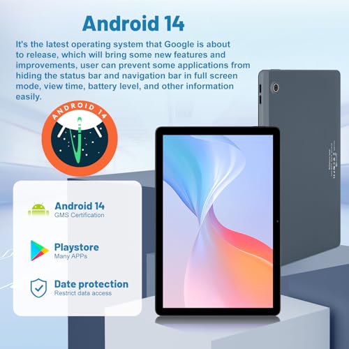 Android 14 Tablet (Versione 2024), Tablet 11 Pollici Octa Core, 10GB 128GB(TF 1TB), 5G/2.4G WiFi, Bluetooth 5.0, 6800mAh, 5MP 8MP, 1280 * 800 HD, 2 Speaker, Tablet PC, Grigio : Informatica