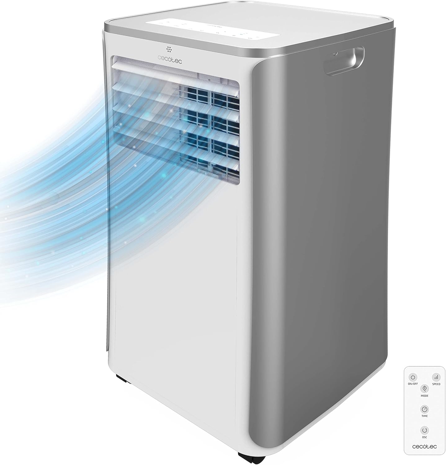 Cecotec Aire Acondicionado Portátil con Mando a Distancia ForceClima 9100. 9000 BTU, Bajo Consumo, Pantalla LED, 4 Modos, 2 Velocidades, Cobertura 20-25m2