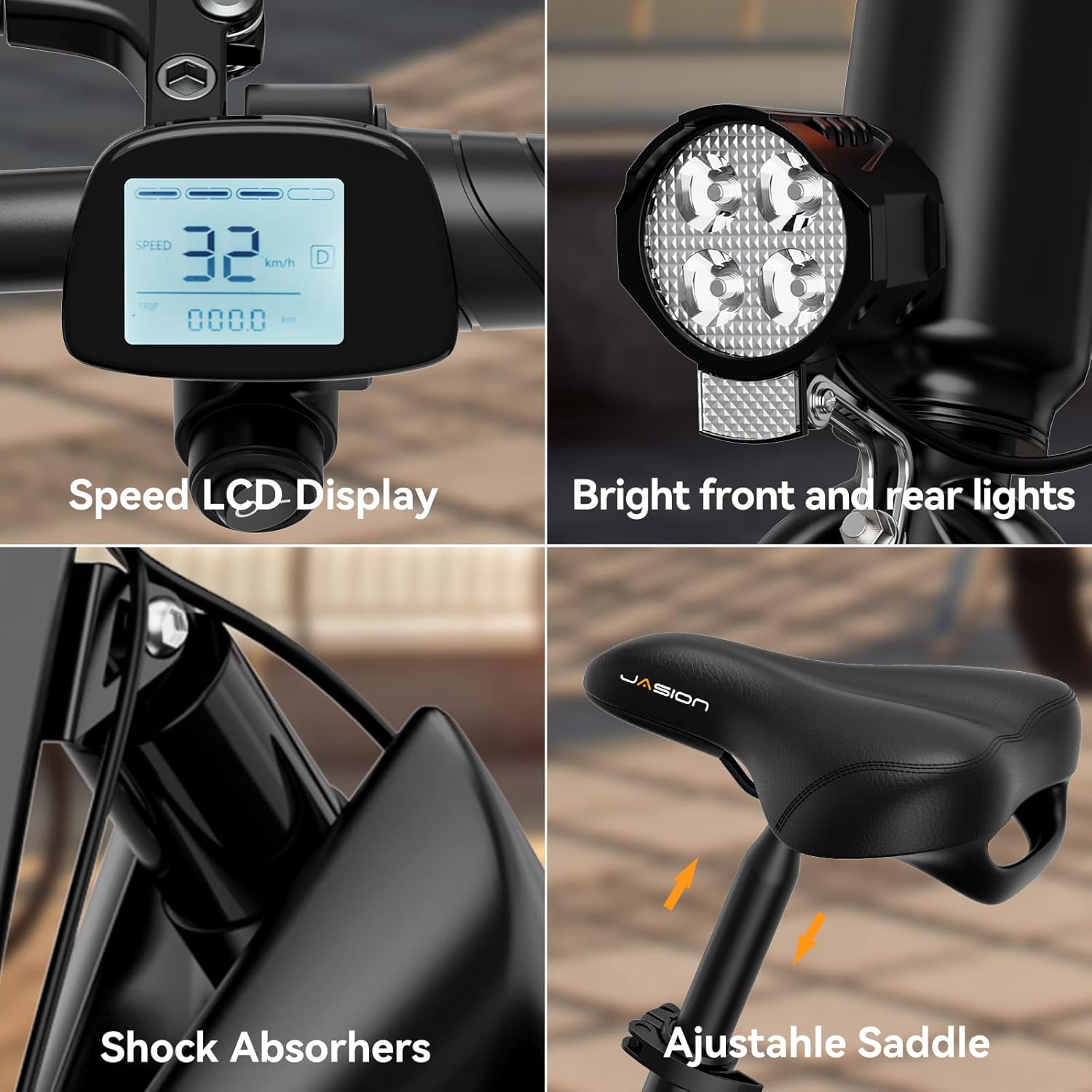 Jasion EB3 Electric Bike for Adults 21mph Folding Adults Electric Bicycles, 350W Brushless Motor, 36V 7.5Ah Battery, Center Suspension, 3 Levels Assist, 14 Foldable ebike for Adults and Teens