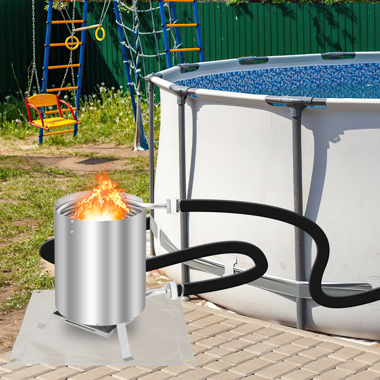 Sonnewelt Poolheizung Feuertonne mit Heizspirale Edelstahl