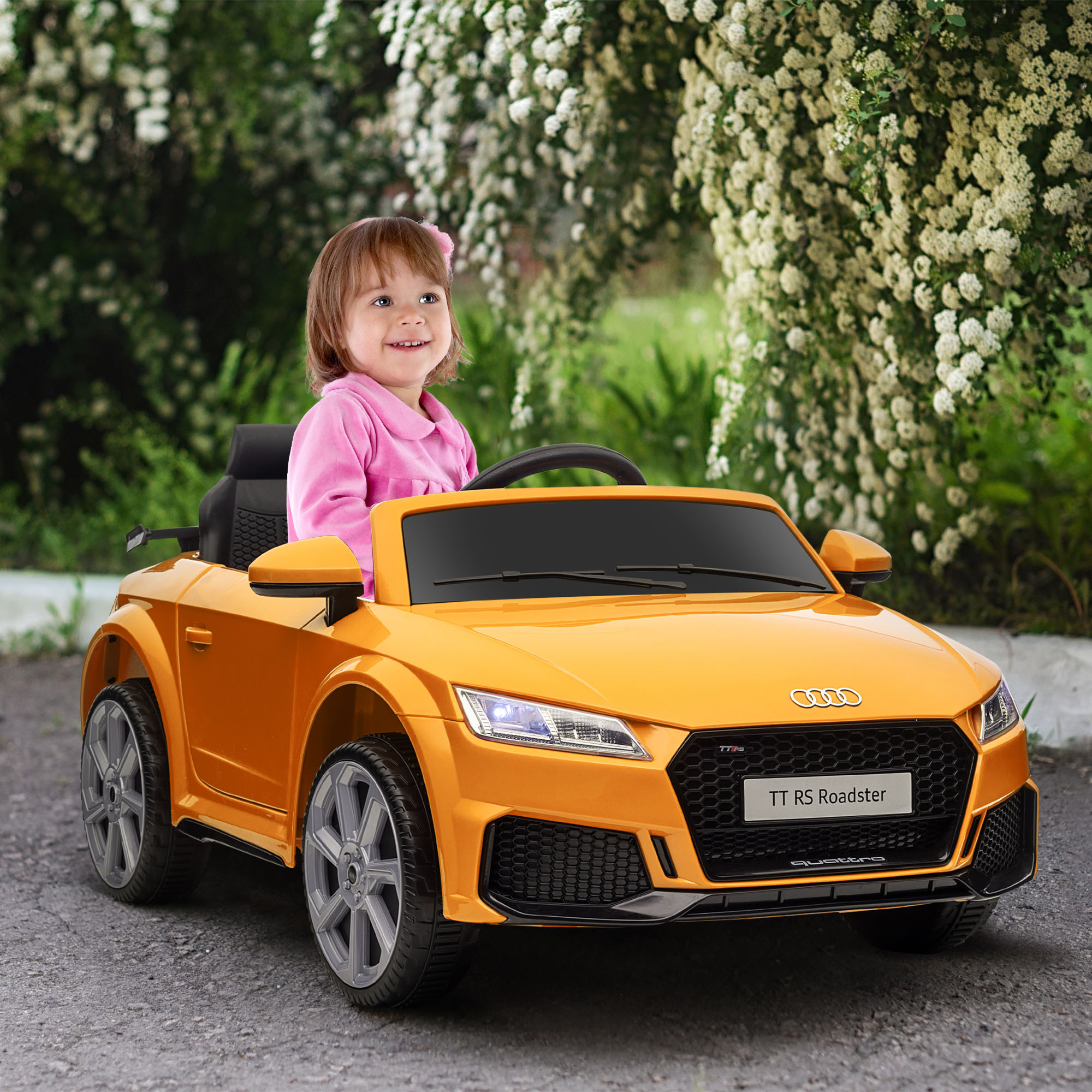 Kinder-elektrische auto, max. 3 km/u, met afstandsbediening, veiligheidsgordel, MP3-aansluiting, 3-5 jaar, geel