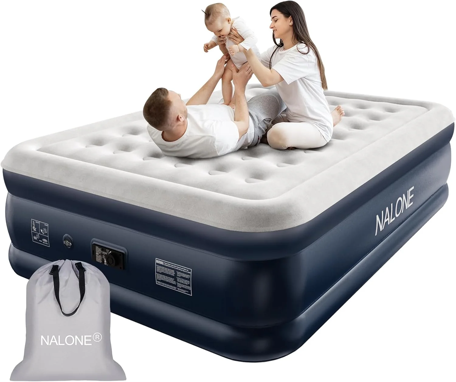 Colchón Inflable NALONE, Cama Inflable con Bomba Incorporada, Inflado en Solo 3 Minutos, para Invitados o Uso en Casa, 203 x 152 x 46 cm, Peso Máximo 310 kg, Cama Doble