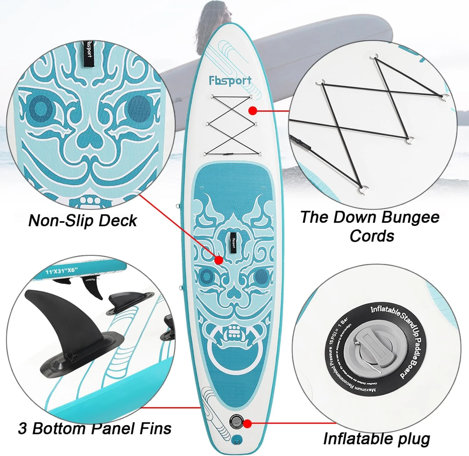 Premium-Stand-Up-Paddle-Board, Yoga-Board mit strapazierf?higem SUP-Zubeh?r und Tragetasche | Breiter Stand, Surf-Kontrolle, rutschfestes Deck, Leine, Paddel und Pumpe f��r Jugendliche und Erwachsene