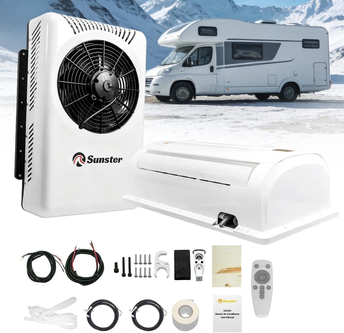 Sunster Split Klimaanlage Wohnwagen, Electric AC Unit 12 Volt Fit für Wohnmobile Bus Anhänger Traktoren Camper Van Parken Klimaanlage Schnelle Kühlung Low Noise