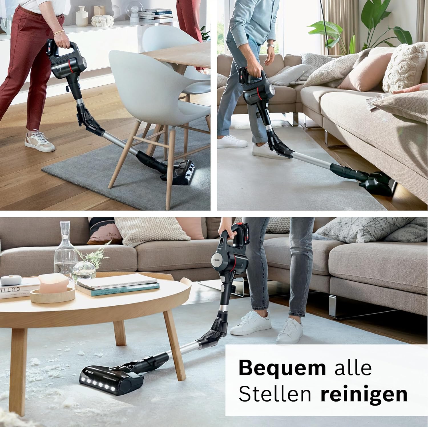 Bosch Akku-Staubsauger Unlimited 7 BCS711A, kabelloser Handstaubsauger, beutellos, Wechselakku, Knickrohr, Hygiene-Filter, 10 Jahre Motorgarantie, Fugendüse, LED-Beleuchtung, Turbostufe, grau