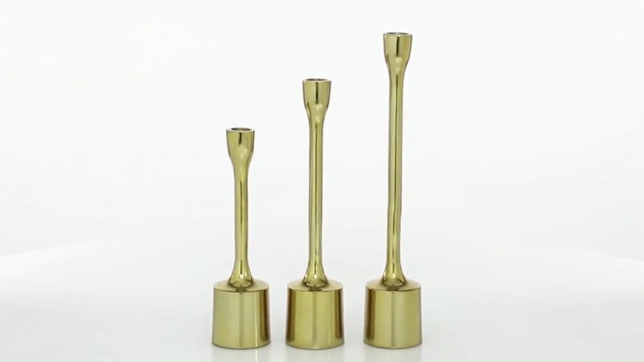 CosmoLiving by Cosmopolitan 3 Candle Gold Aluminum Metal Candle Holder, Set of 3