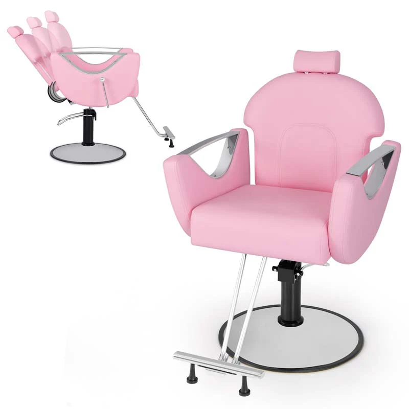 Reclining Barber Chair, 360�� Swivel Salon Chair with Heavy Duty Hydraulic Pump, Adjustable Height & Headrest for Hair Styling, Makeup, Tattoo