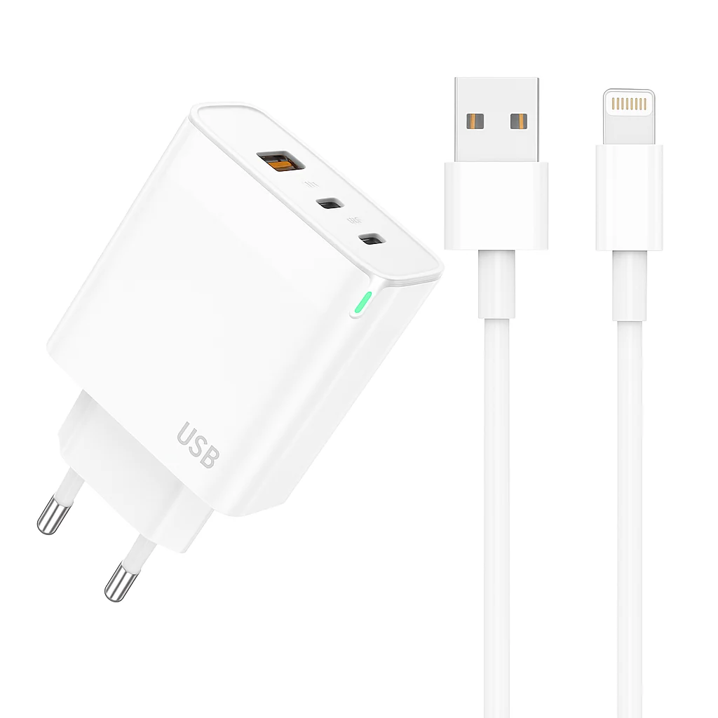 65W USB-C Schnellladegerät PD mit 3-Ports Kompaktes Netzteil Universal mit Kabel