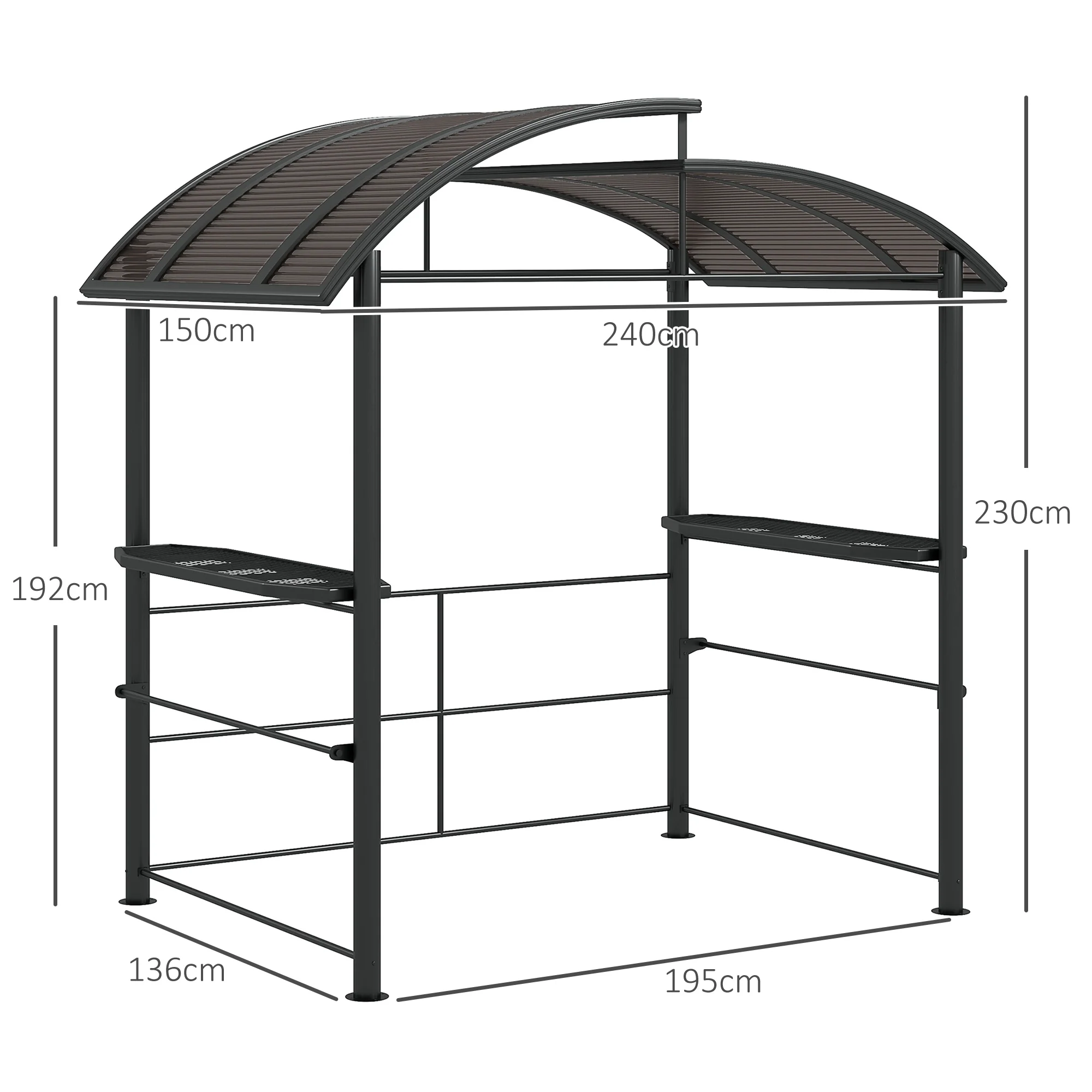 Outsunny Grillpaviljoen Grilldak Grillprieel, weerbestendig, 240 cm x 150 cm x 230 cm, Geelbruin + Donkergrijs