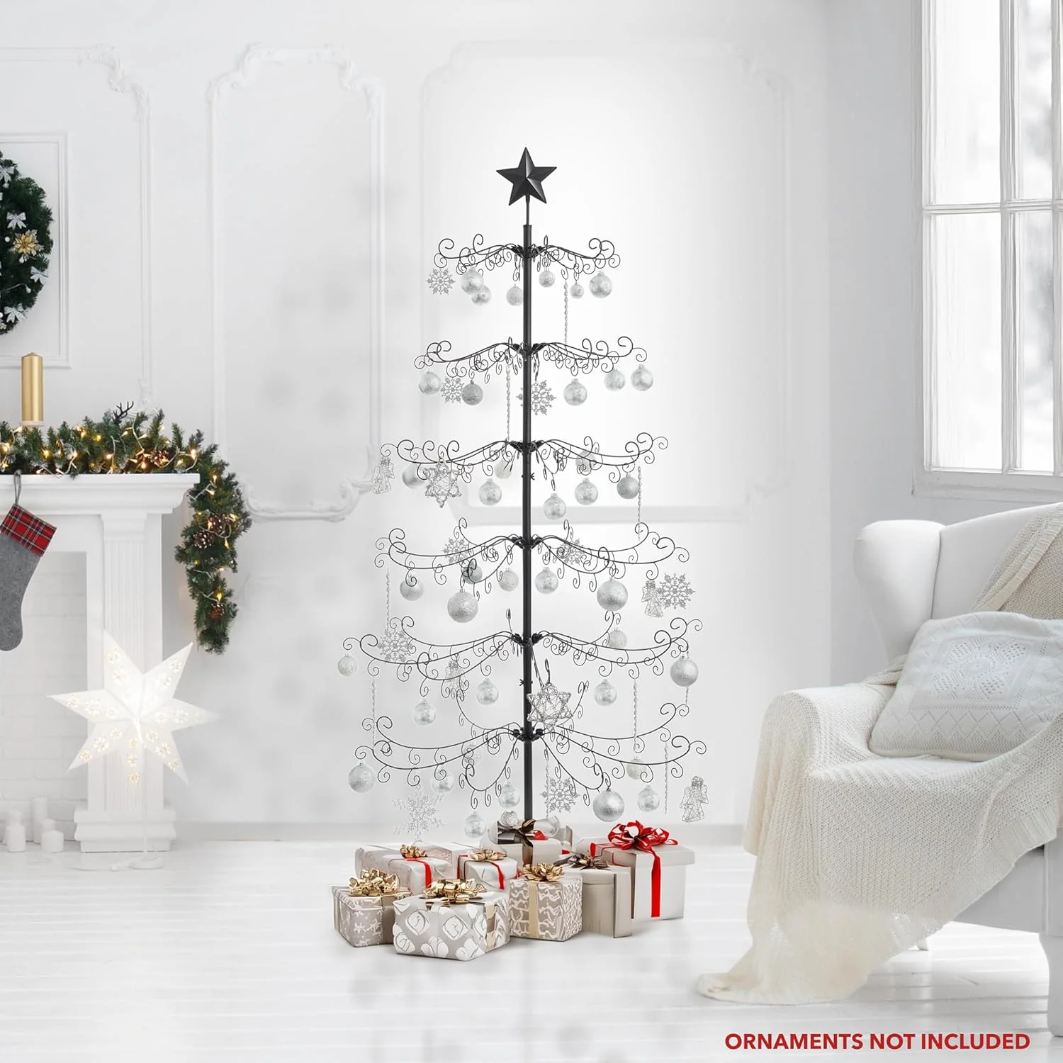 Casafield Ornament Display Stand - 6' Black Wrought Iron Christmas Tree Ornament Holder