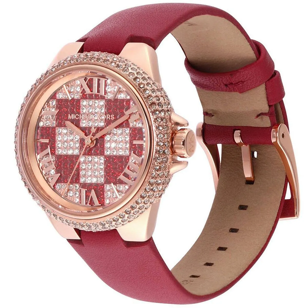 Michael Kors Camille Pave Checkerboard Red Genuine Leather Women's Watch - MK4701