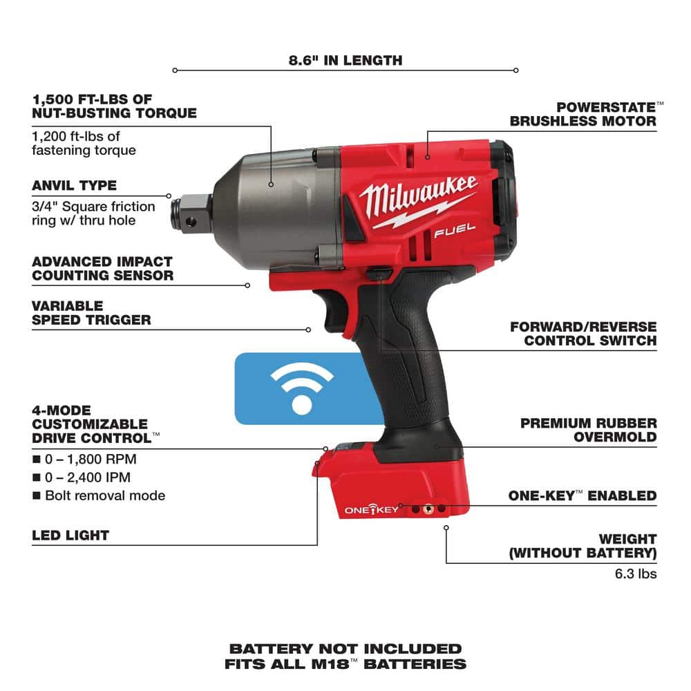 M18 FUEL ONE KEY 18V Lithium Ion Brushless Cordless 3/4 in. Impact Wrench with Friction Ring (Tool Only) 2864 20