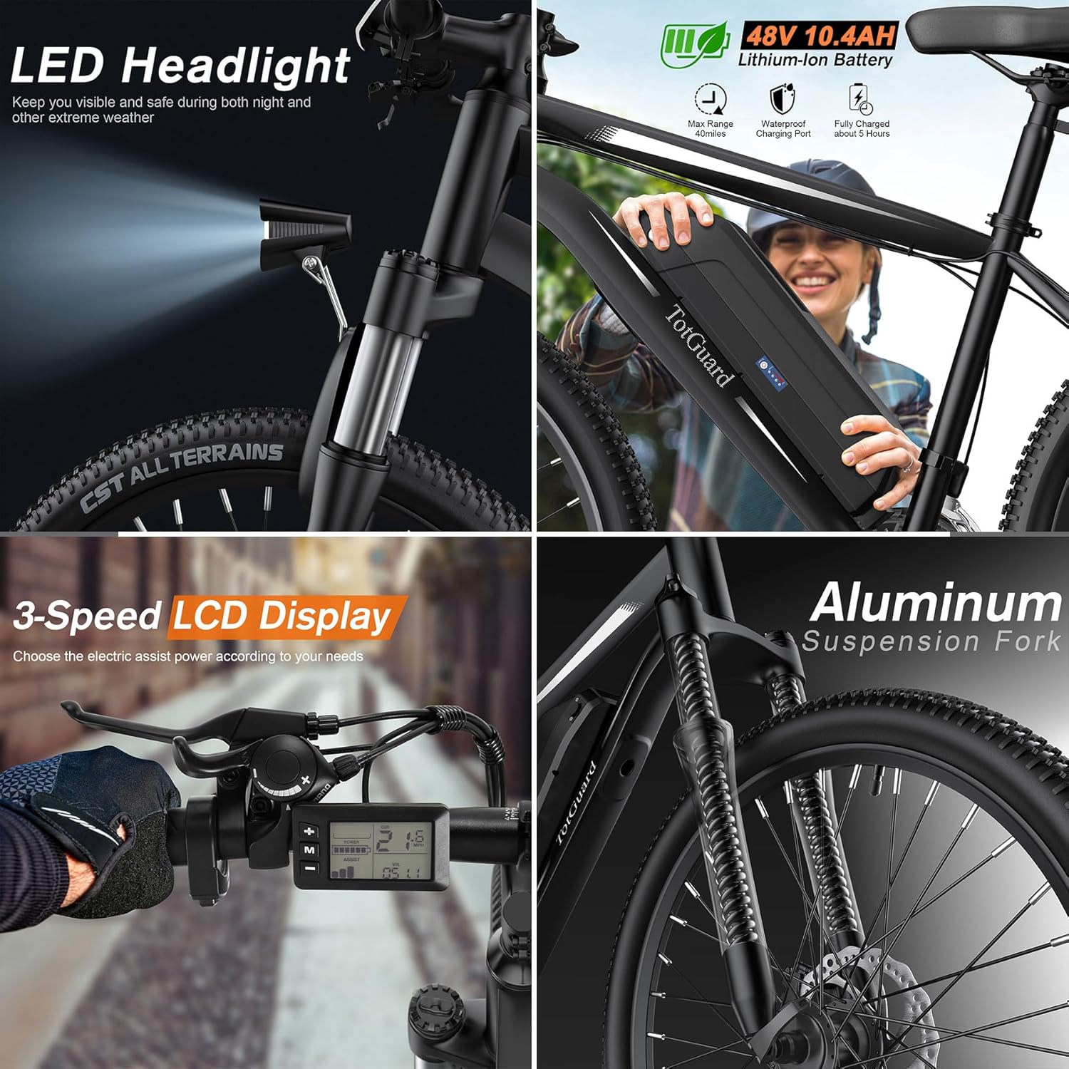 TotGuard Electric Bike, 27.5 Electric Bike for Adults 500W Ebike 21.6MPH Adult Electric Bicycles Electric Mountain Bike,48V 499WH Removable Lithium Battery,21-Speed Gears,Lockable Suspension Fork