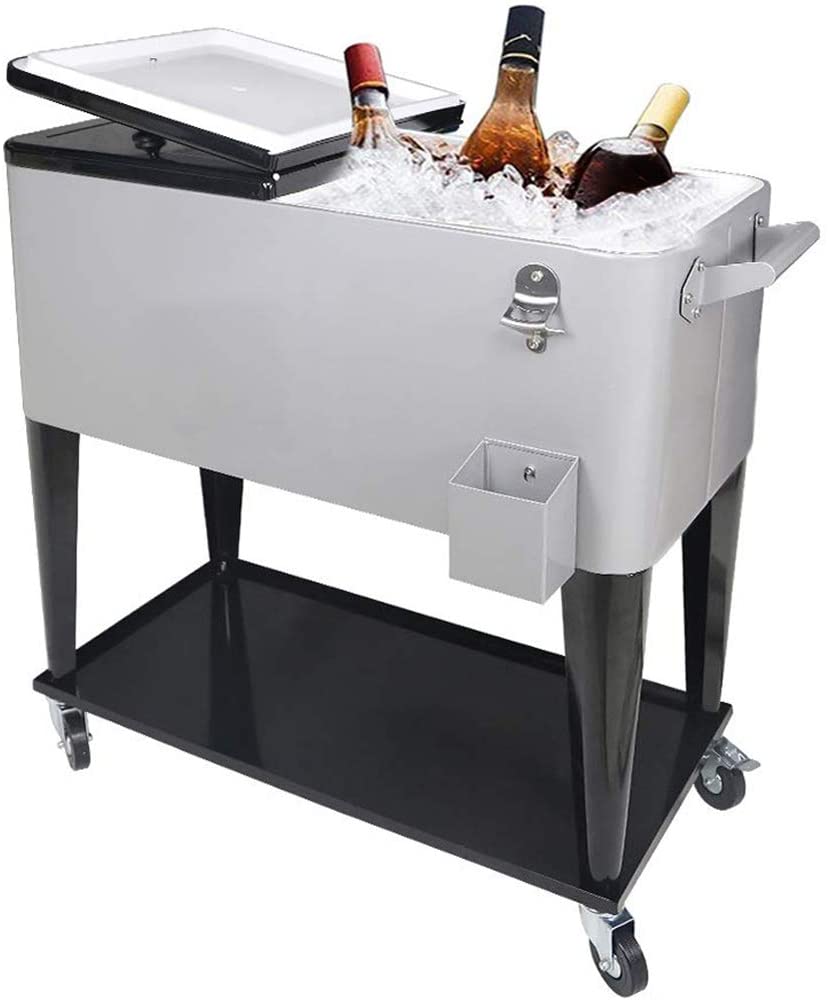 2026 Nuevo 80 Quart carrito enfriador con ruedas para patio exterior terraza y fiestas carrito portátil para bebidas y hielo