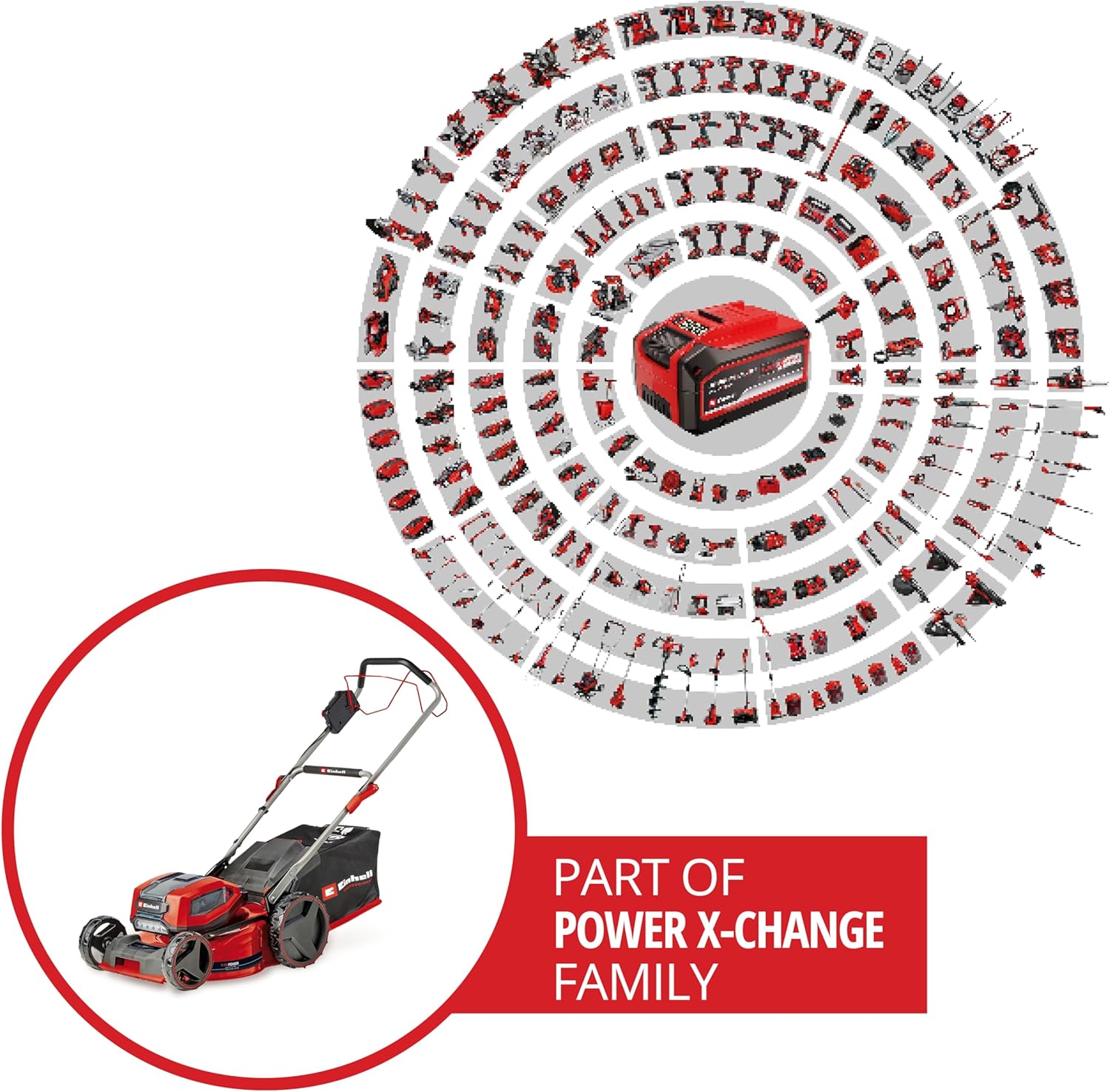 Einhell Akku-Rasenmäher GP-cm 36/47 S Li BL Kit Power X-Change (36 V, 47 cm Schnittbreite, bis 700 m², Brushless, 65 L Fangkorb, Radantrieb, inkl. 4X 4,0 Ah + 2X Twincharger)