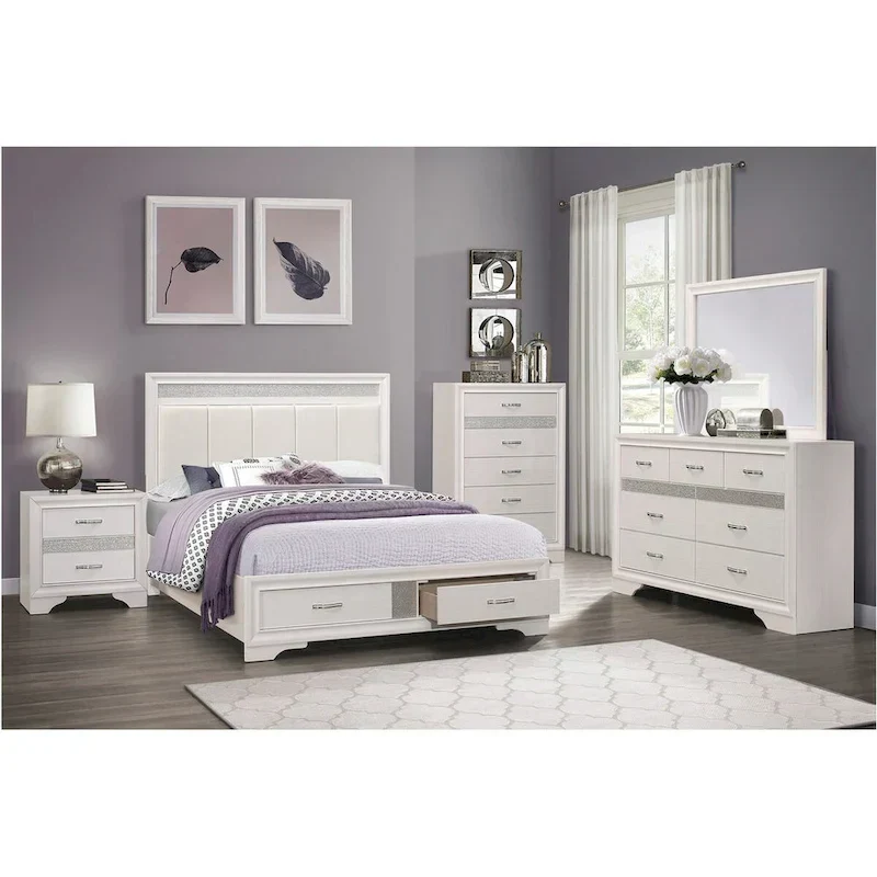 Beatrice 4-Piece White Modern Faux Leather Upholstered Storage Bed