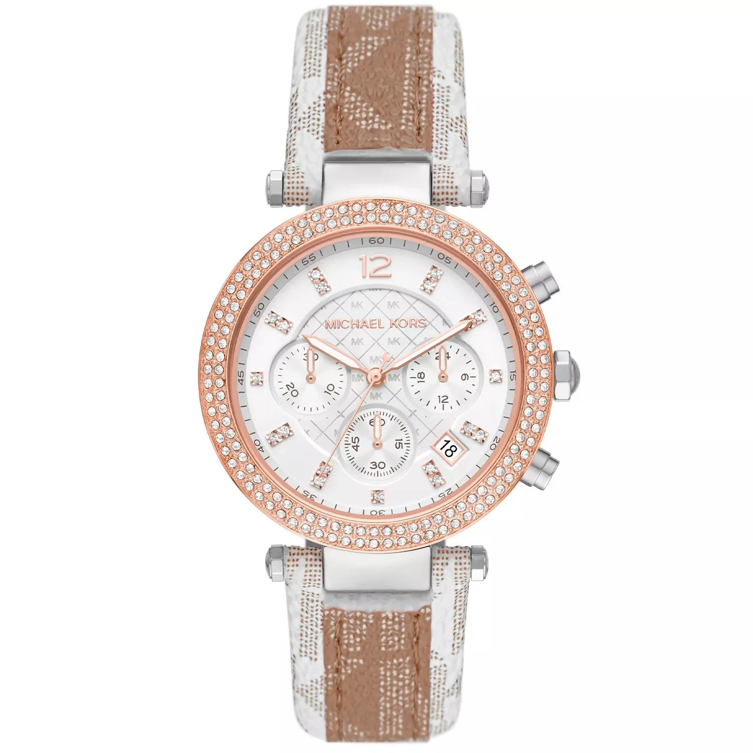 Michael Kors Parker Pavé Two-tone Signature-Print PVC and Leather Strap Women's Watch - MK6950