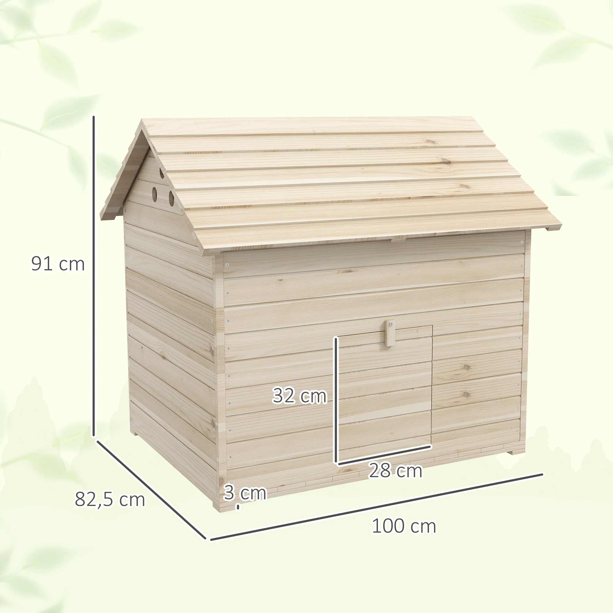 PawHut Eendenhuis met Opklapbaar Schuindak, Pluimveehuis met Verhoogde Bodem en Helling, Dennenhout, 100 x 82,5 x 91 cm