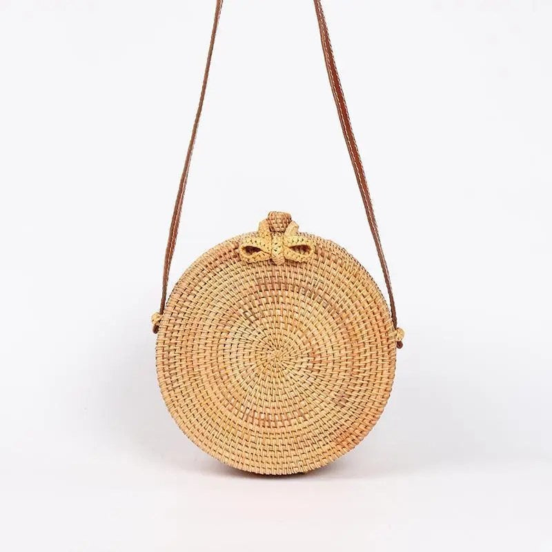 Woven Straw Bag Rattan Purse Crossbody Round Wicker Circle Hand Woven