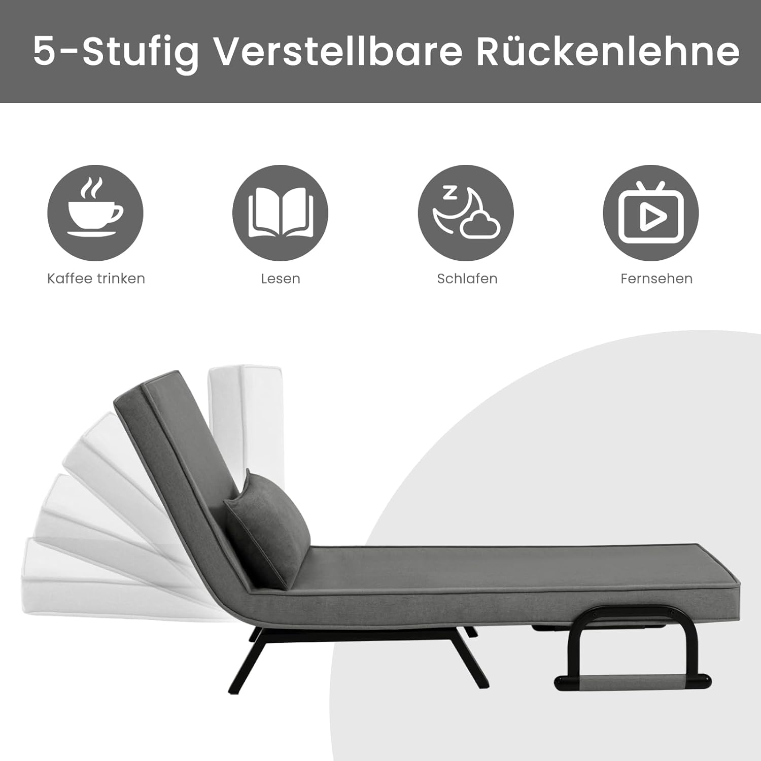 WOLTU Schlafsessel 3 in 1 mit bettfunktion, Gästebettfür, Schlafsofa mit Bettfunktion, Verstellbarer Rückenlehne, Wohnzimmer, Schlafzimmer, Balkon, Metallrahmen Leinen, 65 x 75 x 78cm, Dunkelgrau