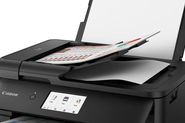 Canon PIXMA TS9550 Drucker Farbtintenstrahl Multifunktionsgerät DIN A4 A3 (Drucker A3, Scanner, Kopierer, 5 separate Tinten, WLAN, LAN, Print App, 2 Papierzuführungen, Duplexdruck) schwarz