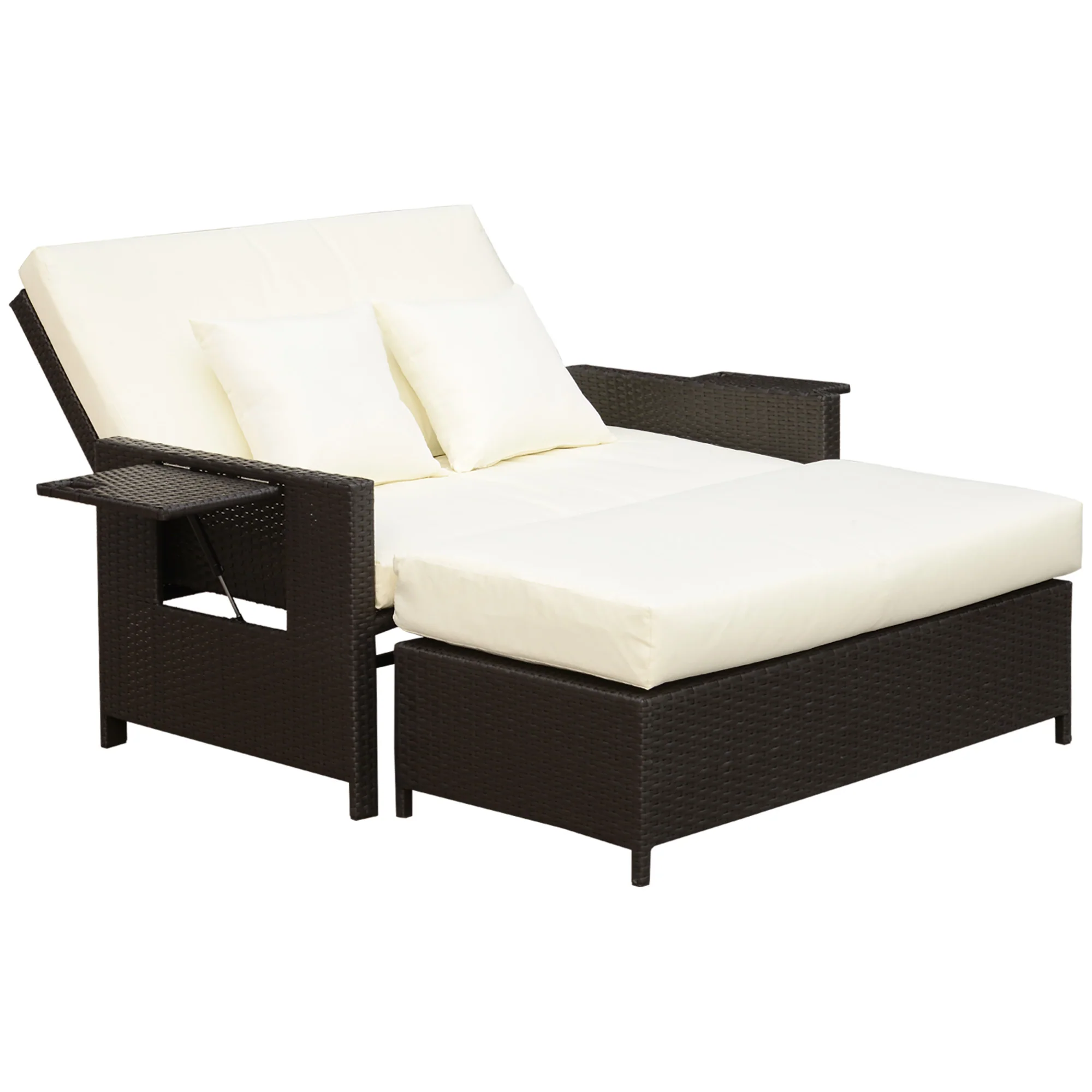 Outsunny Polyrattan Gartensofa 2in1 mit Hocker Stauraum Outdoor